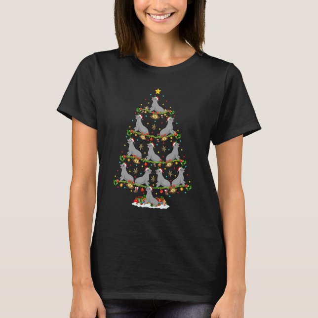 Camiseta Luzes de focas Papais noeis de Natal Seal Árvore d (Frente)