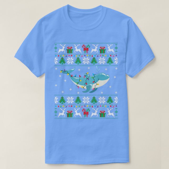 Camiseta Luzes De Golfinho De Natal Feio Dolphin Xmas (Frente do Design)