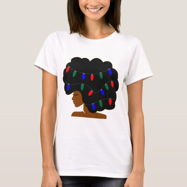 Camiseta Luzes de Natal Afro Cabelo Natural (Frente)