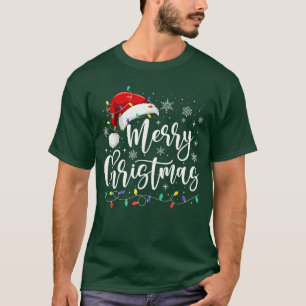Camiseta Luzes de Natal Alegre Chapéu de Papai Noel Vermelh