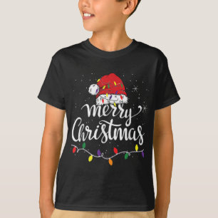 Camiseta Luzes de Natal Alegre Chapéu de Papai Noel Vermelh