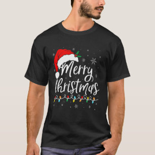 Camiseta Luzes de Natal Alegre Chapéu do Papai Noel Família
