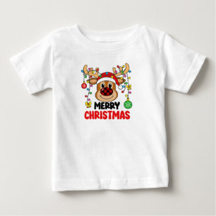 Camiseta Luzes de Natal Alegres com Rena Fofa