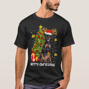 Camiseta Luzes de Natal Árvore do Papai Noel Doberman Xmas 