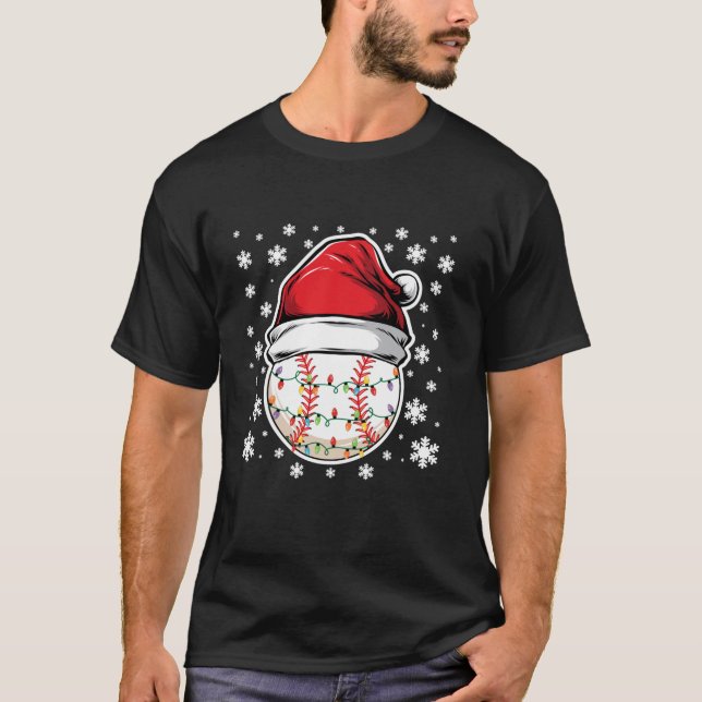Camiseta Luzes de Natal Baseball com flocos de neve Vestind (Frente)