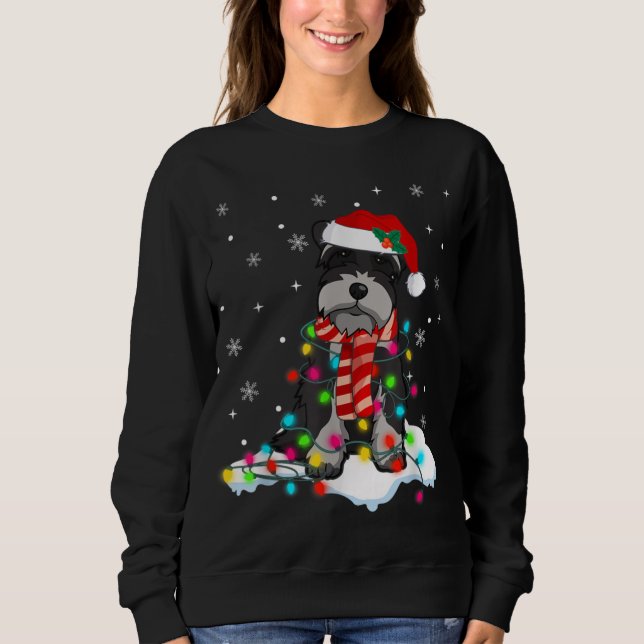 Camiseta Luzes De Natal Bela Schnauzer Com Cachorro Santa H (Frente)