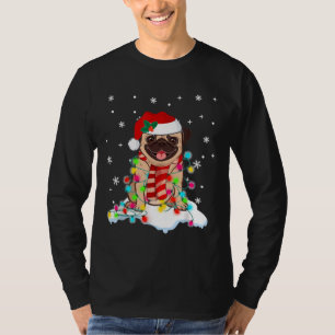 Camiseta Luzes De Natal Bonitas De Pug Com Clas De Presente