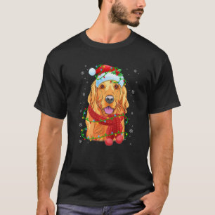 Camiseta Luzes de Natal Cachorro Retriever Dourado Chapéu d