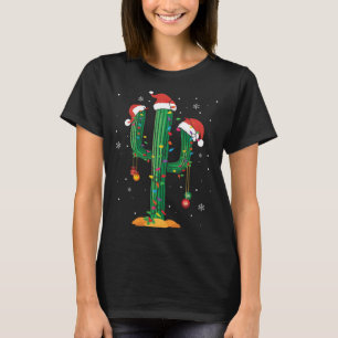 Camiseta Luzes de Natal Cactus Lover Engraçado Xmas Pajama 