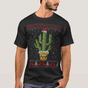 Camiseta Luzes de Natal Cactus Sobrevivem Engraçada Xmas Fe