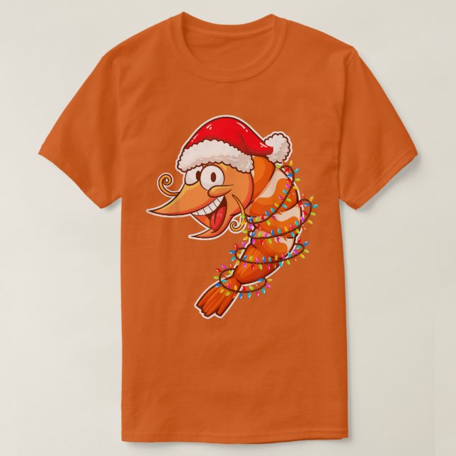 Camiseta Luzes de Natal Camarão Vestindo Xmas Harrmp L (Frente do Design)