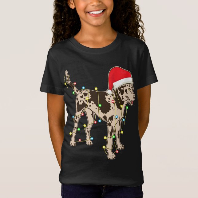 Camiseta Luzes de Natal Cão-Leopardo Catahoula Engraçado (Frente)