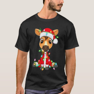 Camiseta Luzes de Natal Cavalo Fantasia de Papai Noel Anima