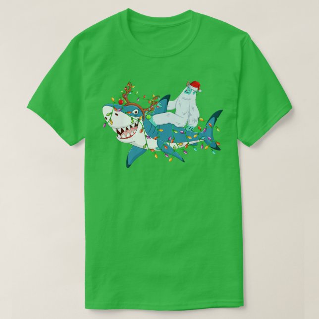 Camiseta Luzes de Natal de Amante de Tubarão Santa Yeti Cic (Frente do Design)