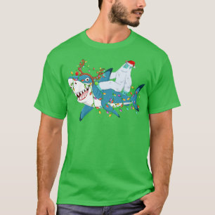 Camiseta Luzes de Natal de Amante de Tubarão Santa Yeti Cic
