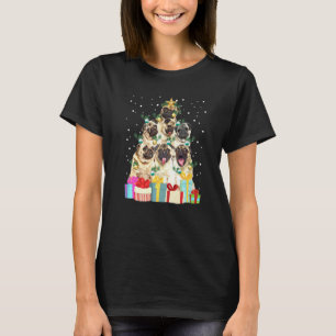 Camiseta Luzes De Natal De Árvore De Cachorro Pug Fofo Pai 