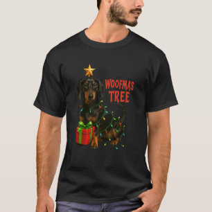 Camiseta Luzes de Natal de Árvore de Natal Dachshund Woofma