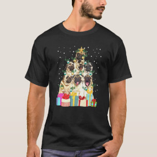Camiseta Luzes De Natal De Árvore De Natal De Pug Cachorro 