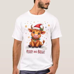 Camiseta Luzes de Natal de Bebê Vaca das Terras Altas Fofas