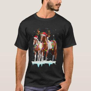 Camiseta Luzes de Natal de Cavalo Chapéu de Natal de Santa 