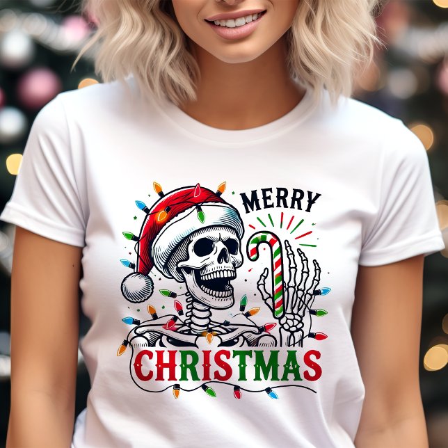 Camiseta Luzes de Natal de Caveira Feliz Natal (Criador carregado)