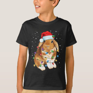 Camiseta Luzes de Natal de Coelho com Chapéu de Papai Noel 