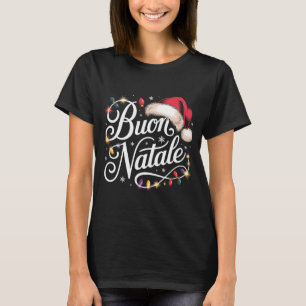 Camiseta Luzes de Natal de Família Italiana Chapéu Vermelho
