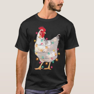 Camiseta Luzes De Natal De Frango Com Santa Hat Engraçada P