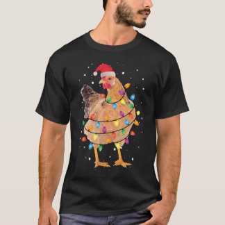 Camiseta Luzes De Natal De Frango Com Santa Hat Um Natal En