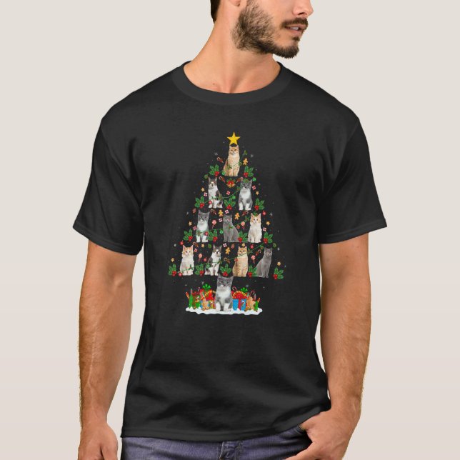 Camiseta Luzes de Natal de Gato Árvore de Natal Gato (Frente)