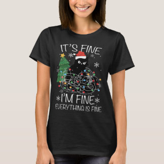 Camiseta Luzes de Natal de Gato Estou Bem Tudo Está Bem Mul