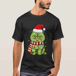 Camiseta Luzes de Natal de Gato Persa Verde Engraçado para