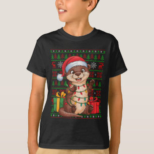 Camiseta Luzes de Natal de Lontra Chapéu Feio de Papai Noel