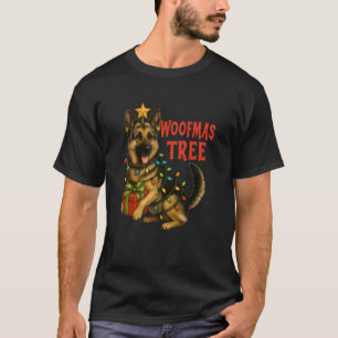 Camiseta Luzes de Natal de Pastor Alemão Woofmas Divertido