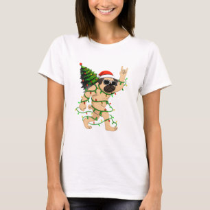 Camiseta Luzes de Natal de Pug Engraçado na Árvore – Natal