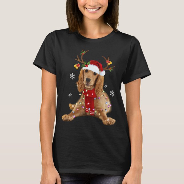 Camiseta Luzes de Natal de Rebelde de Natal em Cocker Spani (Frente)
