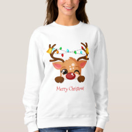 Camiseta Luzes de Natal de Rena Piscando Fofa