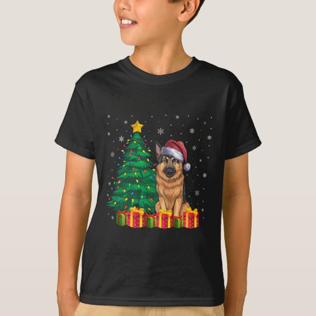 Camiseta Luzes de Natal de Santa Hat German shepherd Feia (Frente)