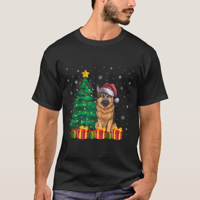 Camiseta Luzes de Natal de Santa Hat German shepherd Feia (Frente)
