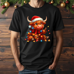 Camiseta Luzes de natal de vaca em terras altas