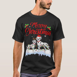 Camiseta Luzes de Natal do Cão Dálmata Chapéu de Papai Noel