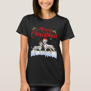 Camiseta Luzes de Natal do Cão Dálmata Chapéu do Papai Noel