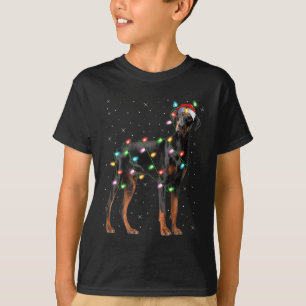 Camiseta Luzes de Natal do Cão Doberman Pet do Papai Noel A