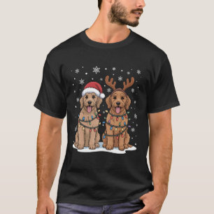 Camiseta Luzes de Natal do Cão Goldendoodle Papai Noel Rena