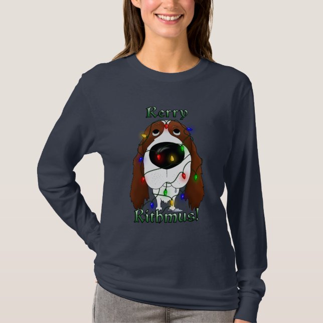 Camiseta Luzes de Natal do Spaniel de Springer inglês (Frente)