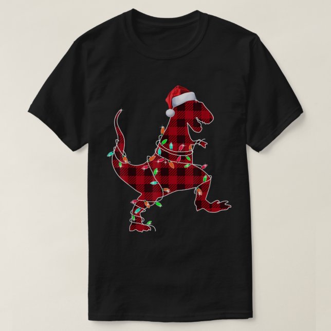 Camiseta Luzes de Natal do T-Rex Xadrez (Frente do Design)