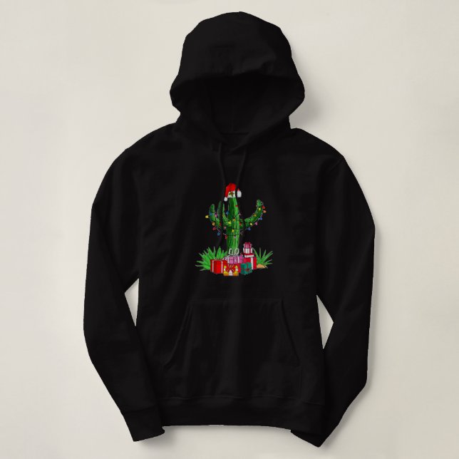 Camiseta Luzes de Natal Engraçadas Cactus Santa Hat Amantes (Frente do Design)