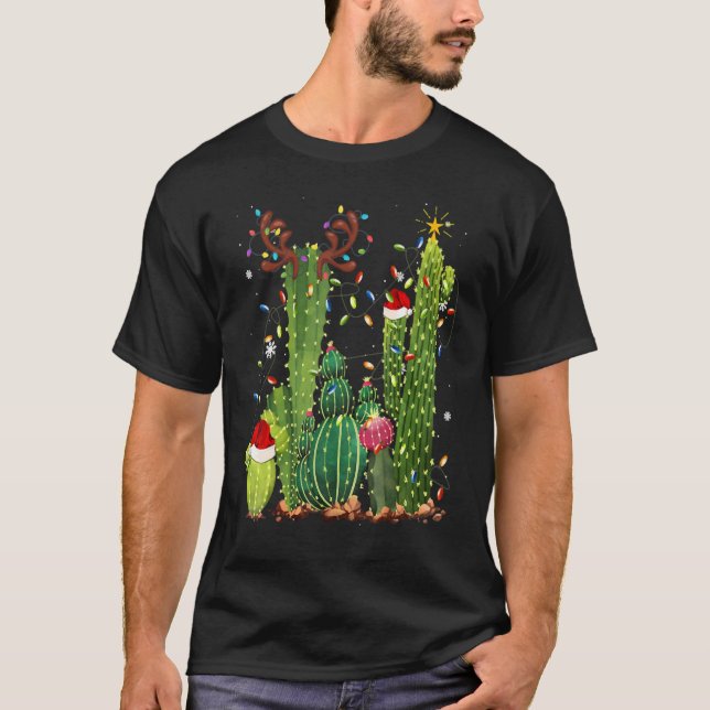 Camiseta Luzes de Natal engraçadas Cactus Santa Hat, Cactus (Frente)