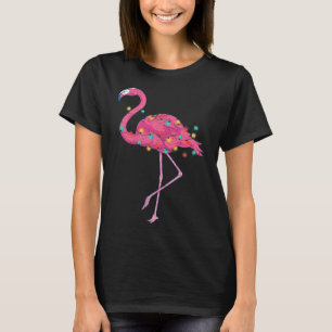 Camiseta Luzes de Natal Engraçadas Flamingo Rosa Tropical N