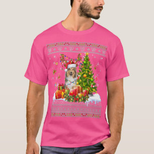 Camiseta Luzes de Natal engraçadas Sheltie Dog Engraçado Xm